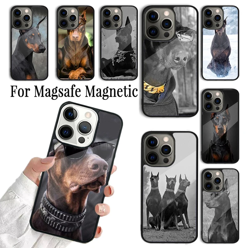 Coque Phone Case For iPhone 16 15 14 13 12 Mini 11 Pro Max Plus Magsafe Magnetic Wireless Charging Cover Doberman Dog