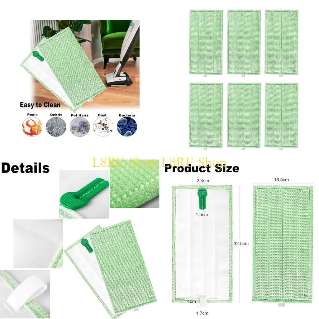 l8re 6pack洗えるマイクロファイバー補充スプレーモップパッドのvorwerk sp600 mop close