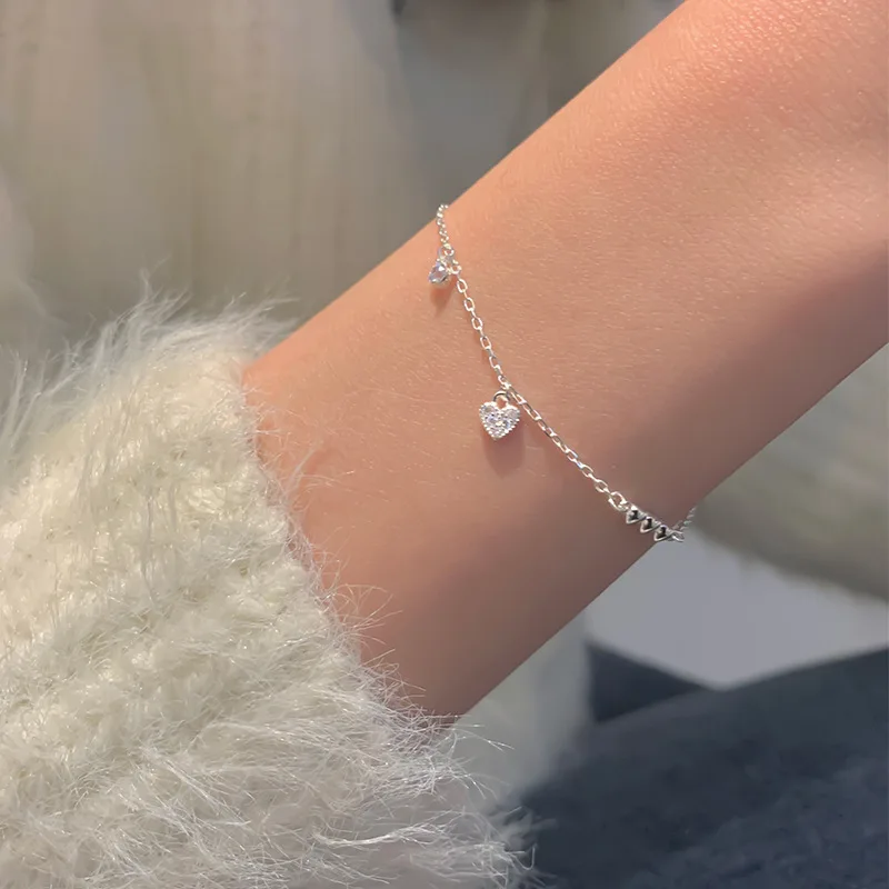 

925 Sterling Silver Heart Bracelet For Women Couple Hand Bracelets Party Charm Luxury Jewelry Accessories Jewellery Argent 925
