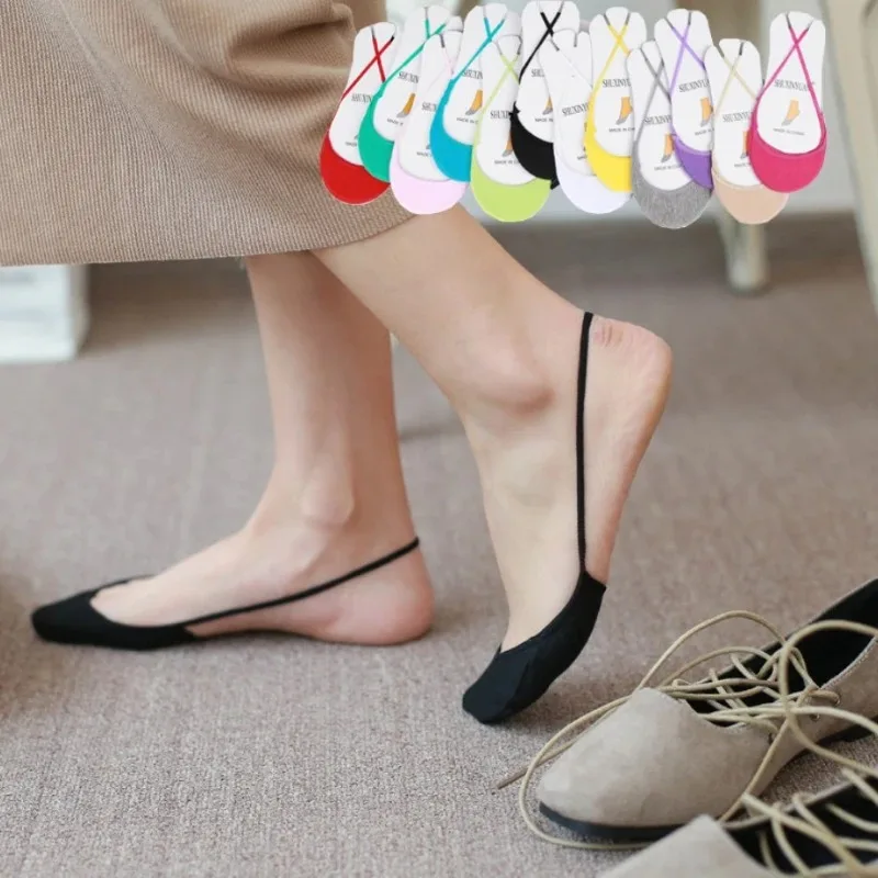 

Женские летние невидимые носки на бретельках, мягкие тонкие нескользящие кружевные носки ярких цветов на половину ладони без каблука