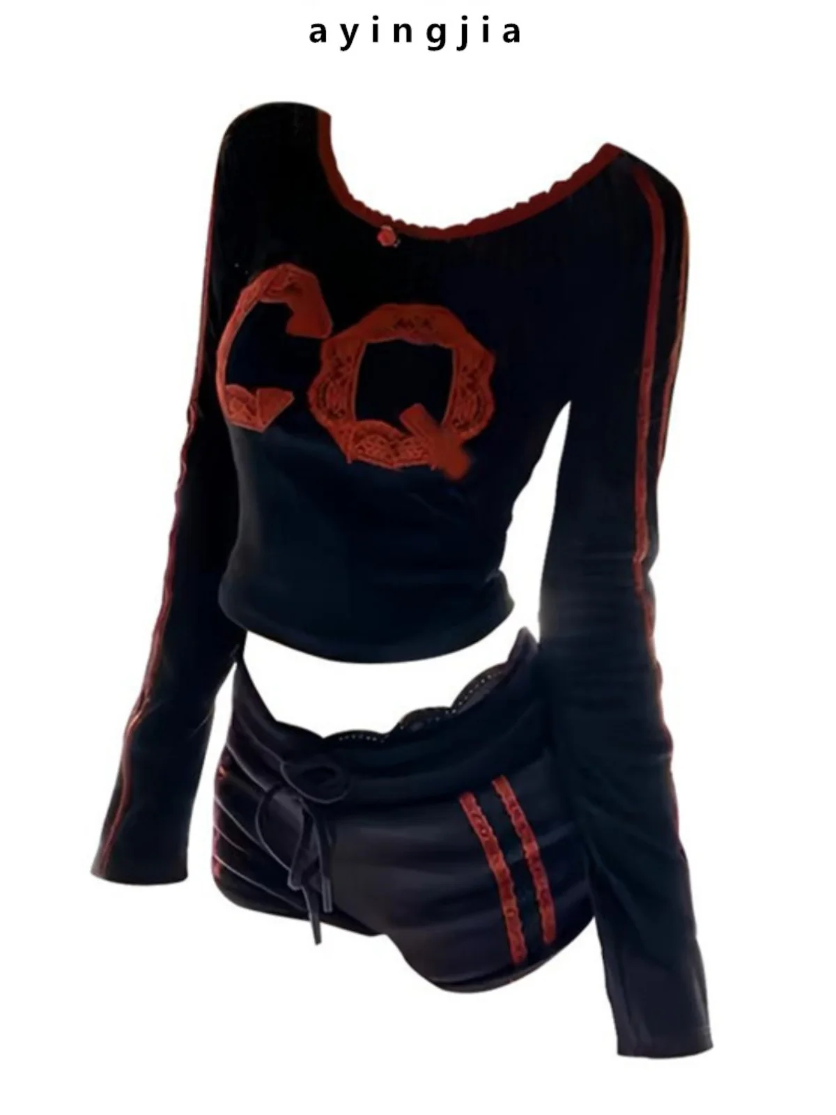 

Plus Size Sweet And Spicy Girl Lace Patchwork Letter Design Slimming Top Women Sexy Low Waist Dstring orts Set Casual Commute...
