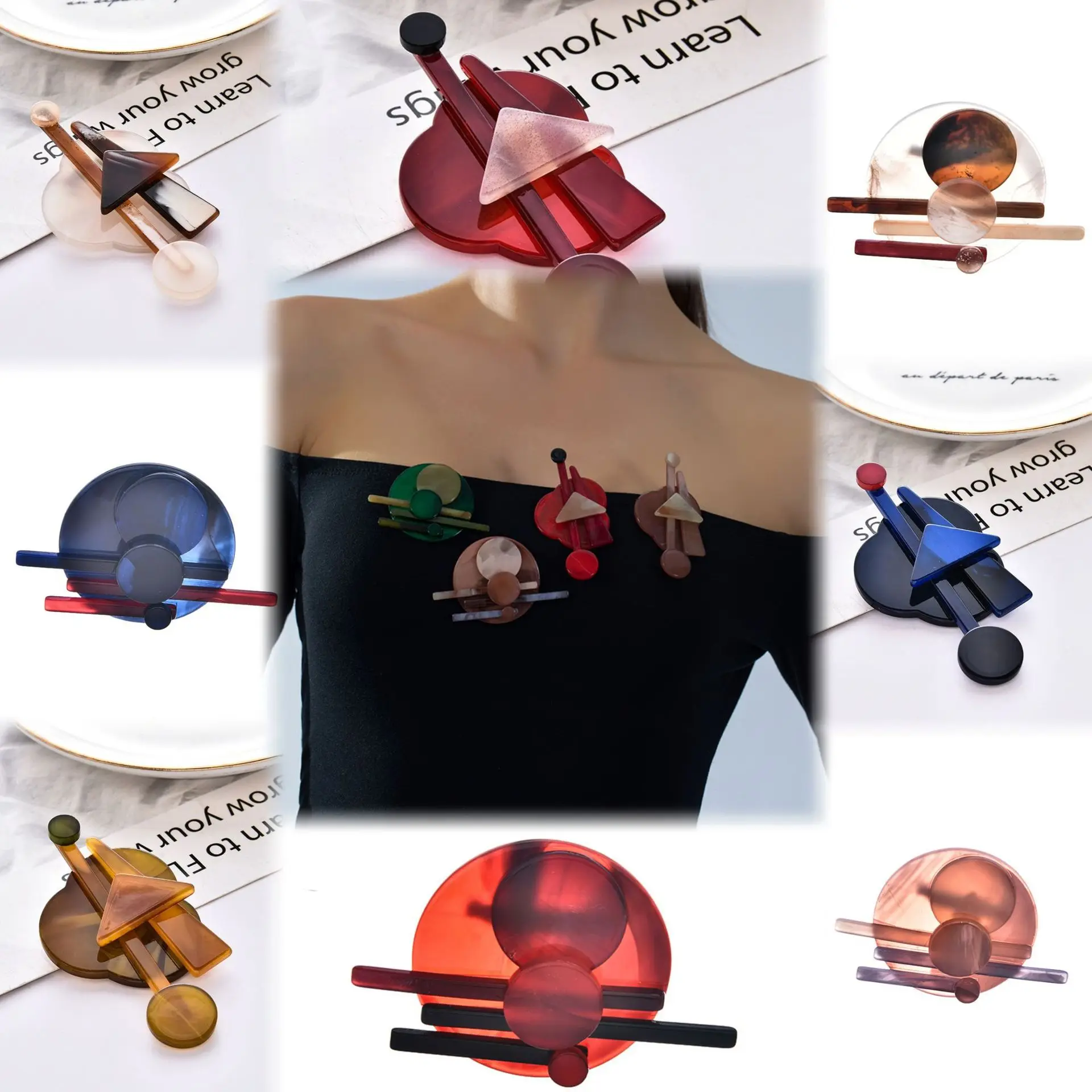 

DIY accessories Light Luxury Korean Acrylic Brooch Women's Versatile Premium Sense Pin ins Wind Round Splicing Corsage Silk Scar
