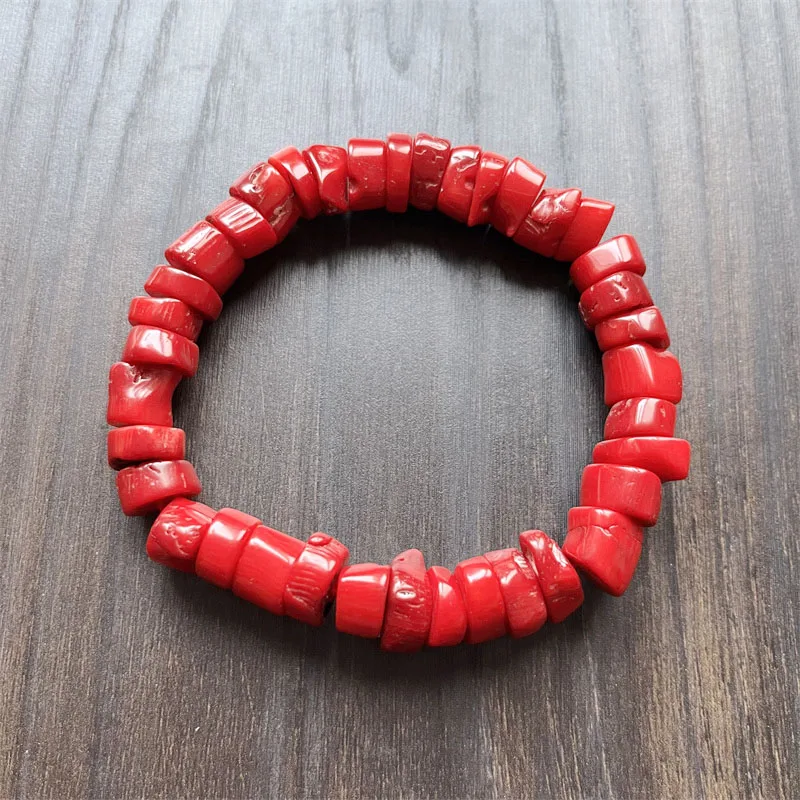 5-6-7*10-11-12MM pulsera grande de Coral rojo joyería Natural Heishi hombre mujer Noble elegante exquisita cadena de mano con cuentas