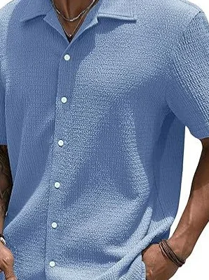 

Faionable Casual Texture irt Button up ort Sve Loose Fit Youth Summer Regular Length Casual Wear Pure Color Design