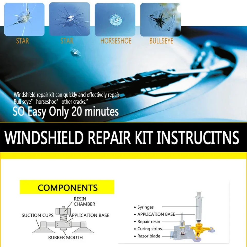 Car Glass Repair Kit Windscreen Windshield Window Chip Crack Polishing Tool Quick DIY Repair Tool Fix For All Car Brands