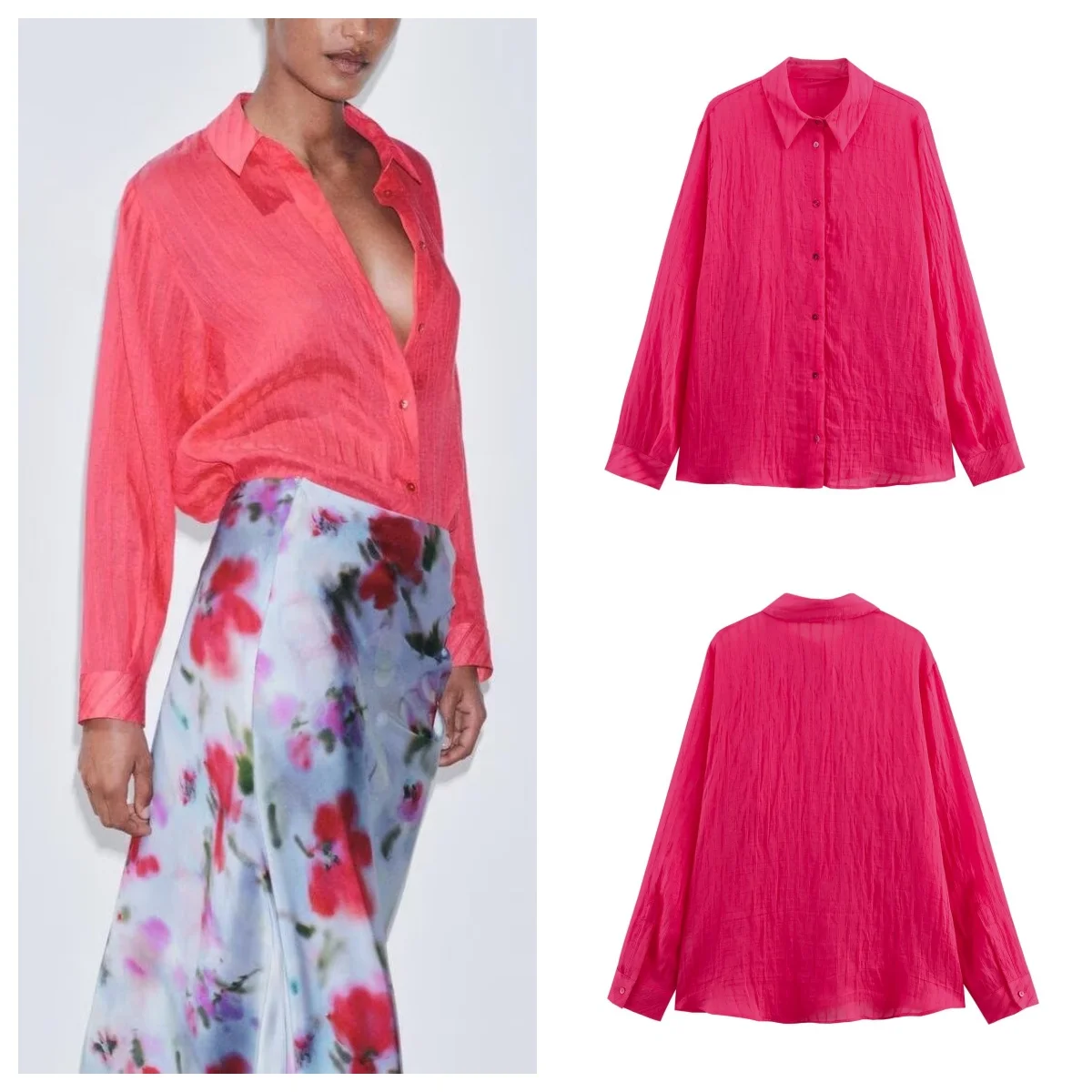 

European and American style spring new lapel single-breasted temperament versatile long-sleeved casual shirt