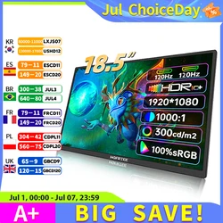 HGFRTEE 18.5inch Portable Monitor ADS-IPS 120Hz RGB100% Extended Display Laptop Second Screen With VESA Hole&Stand