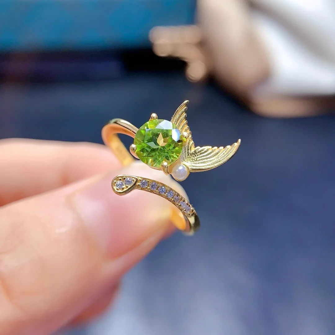 Fashion 7*9mm Natural Olivine Ring S925 Sterling Silver Certificate Fish Tail Design Fine Charm Weddings Jewelry for Woman FS