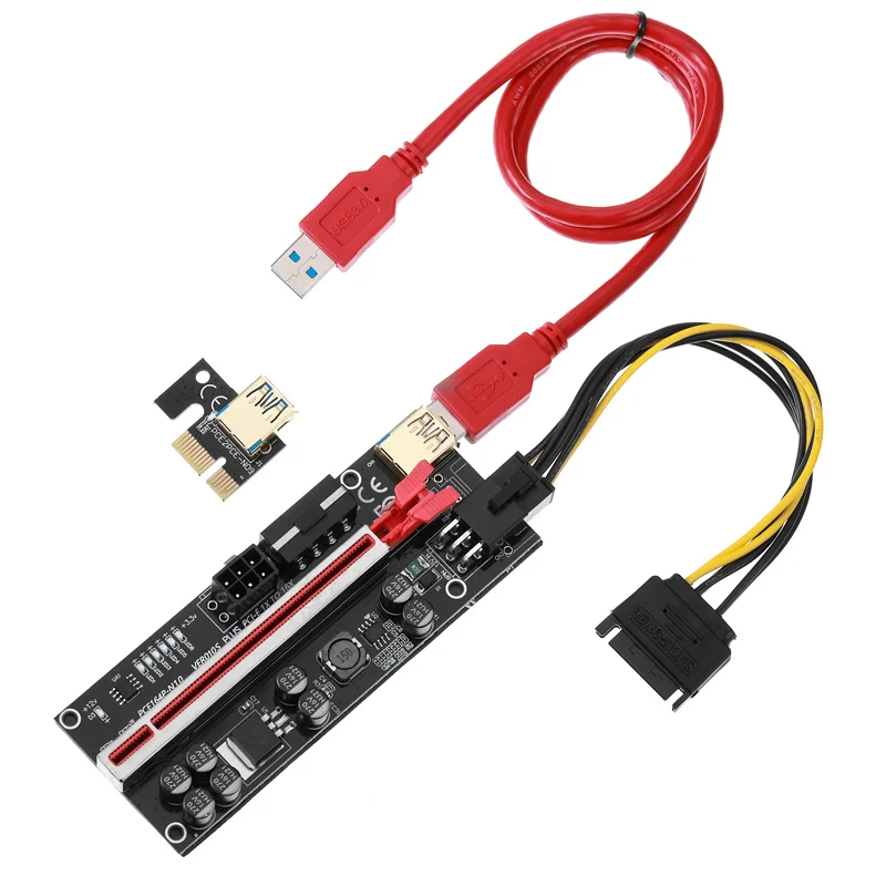 GPU Riser 010S Plus Black Red PCIe X1 to X16 Graphics Card Extension Kit with 3 Power Inputs and USB 3.0 Cable for Mining Rigs