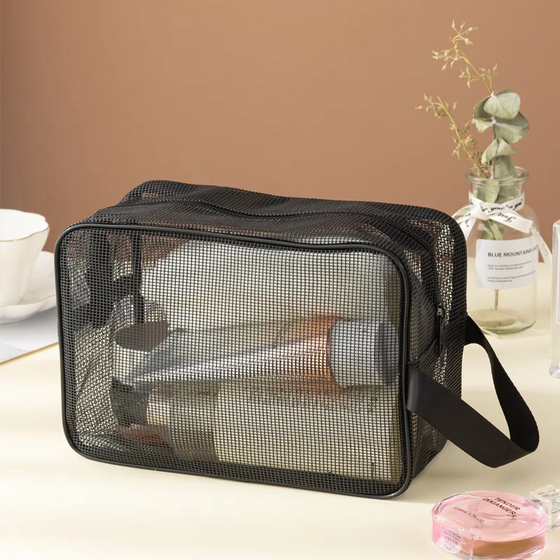 Transparent Mesh Makeup Bags Fashion Large Capacity Cosmetic Bags Portable Travel Organizer Pack Bath Toiletries Bag