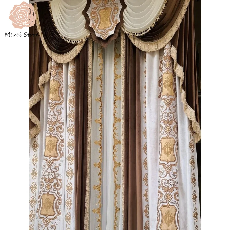 

Gold Luxury Cut Velvet Embroidered Curtains for Living Room Bedroom Villa High Window Thermal Insulated Drapes Custom Tulle