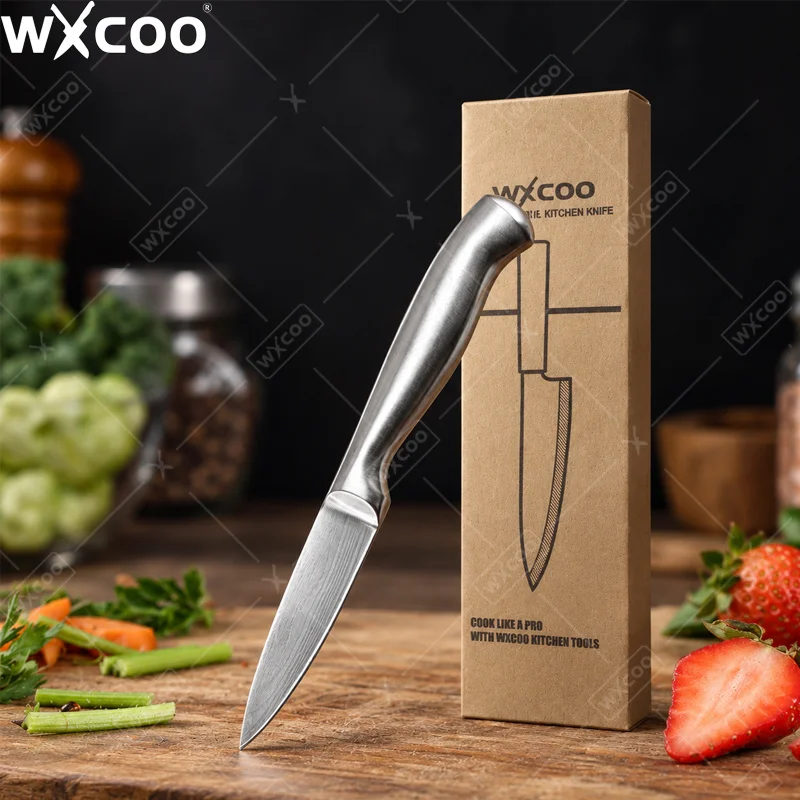 3.5INCH Fruit Knife Full Stainless Steel Damascus Laser Pattern Kitchen Knife Chef Fruit Paring Utility Knife Kitchen Supplies