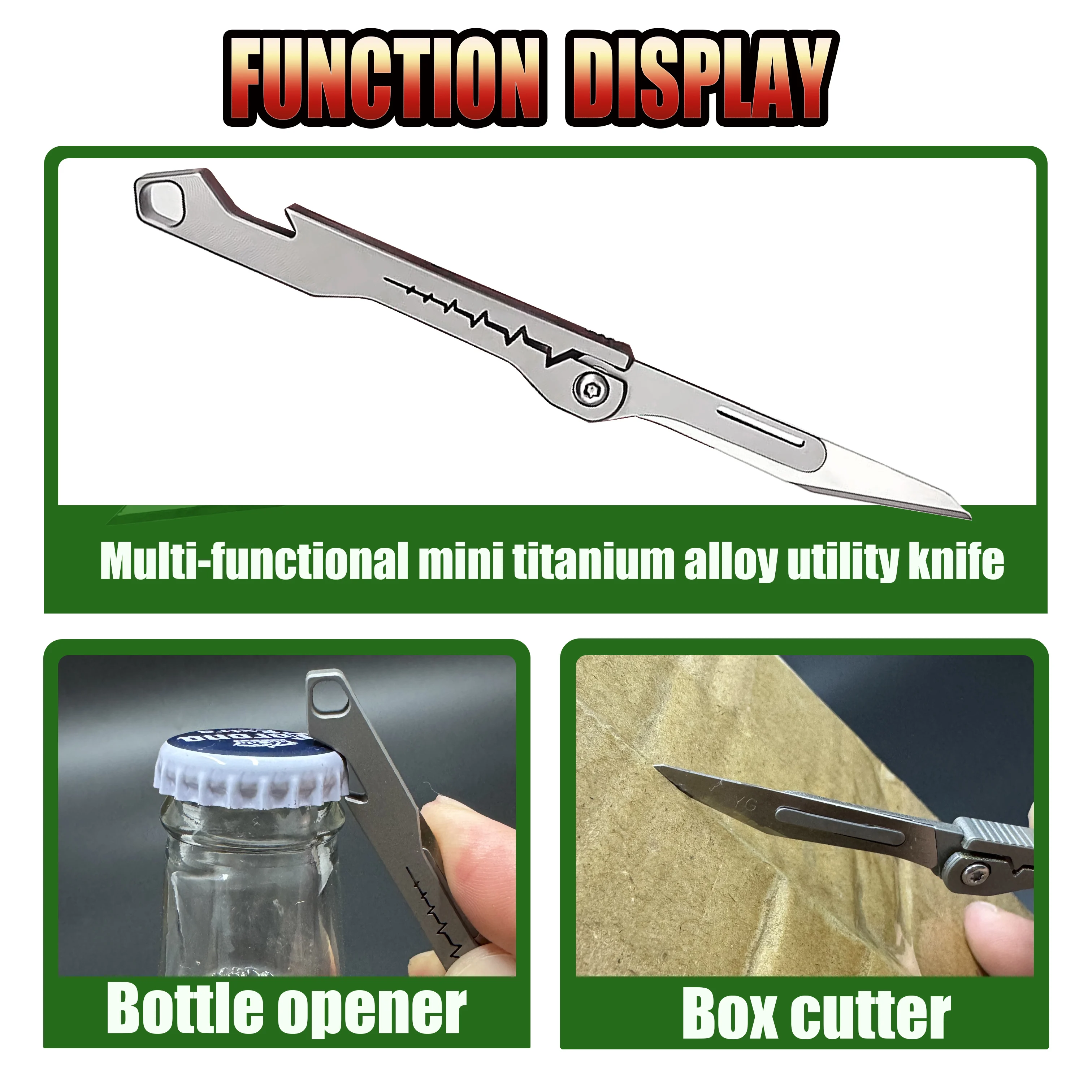 فتاحة زجاجات صغيرة من التيتانيوم قابلة للطي سكينة متعددة الوظائف محمولة تفريغ سلسلة مفاتيح البريد أداة EDC للتخييم في الهواء الطلق #2