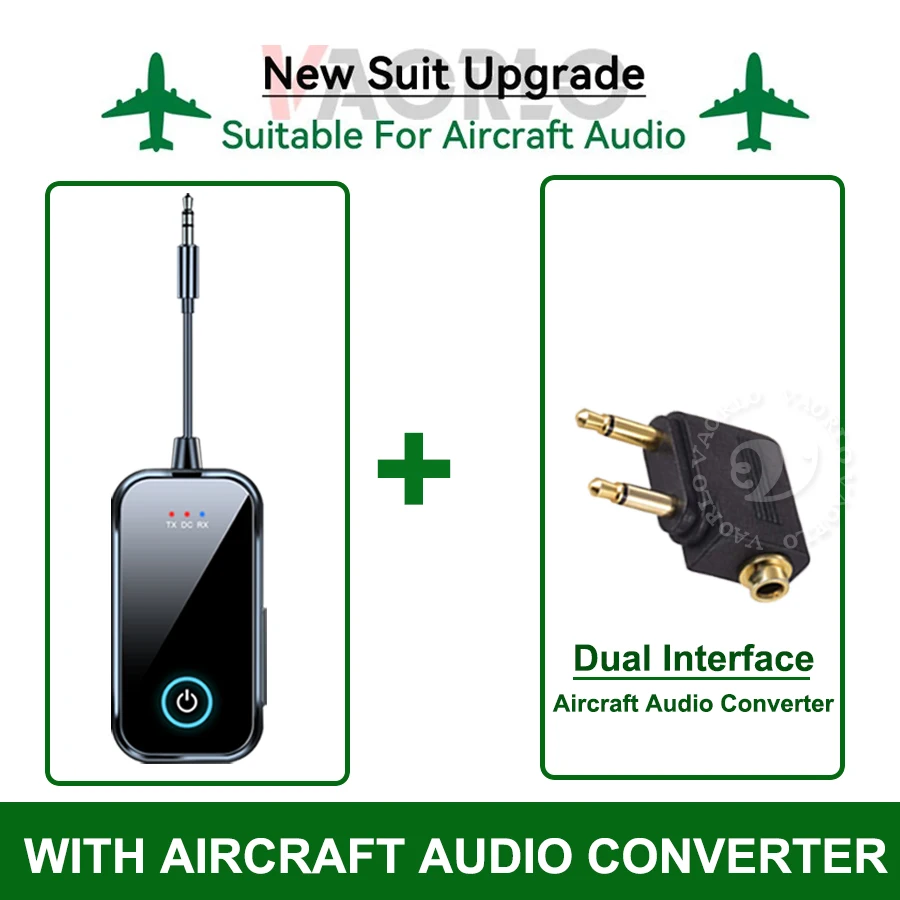 Nieuwe, verbeterde Bluetooth 6.0 auto-audio-ontvanger/zender, 3,5 mm AUX-interface, Hi-Fi stereomuziek, draadloze vliegtuigaudio-adapter, met HD-microfoon, voor autokits, computers, tv's, headsets en