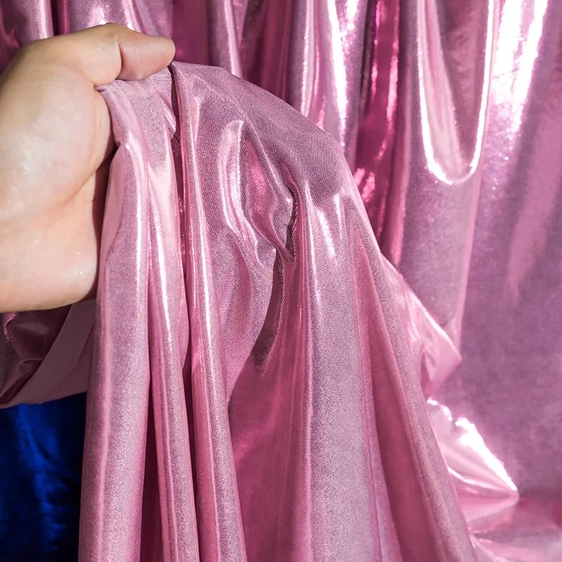 Sparkling elastic pink metallic soft fabric sewing stage performance clothing fabric pants tops designer fabric sold by meter