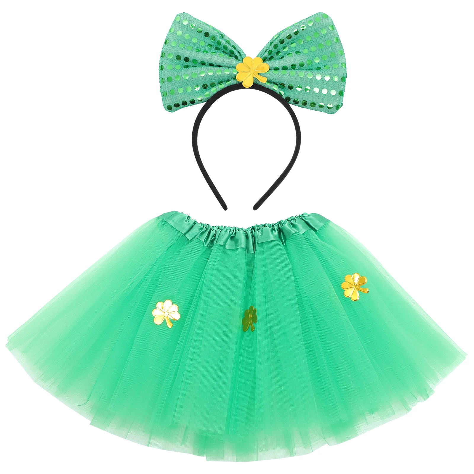

3 Layer Tulle Skirt Girls Green Tutu St Patricks Day Costume Party Photography Stage Performance Elastic Waistband