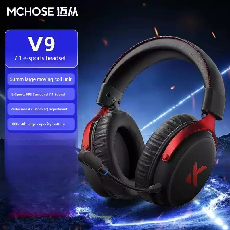 MCHOSE V9 Pro E-Sports Headphone Tri-Mode Game Bluetooth Computer Microphone Wireless Usb 7.1 Channel Surround Sound Headphone