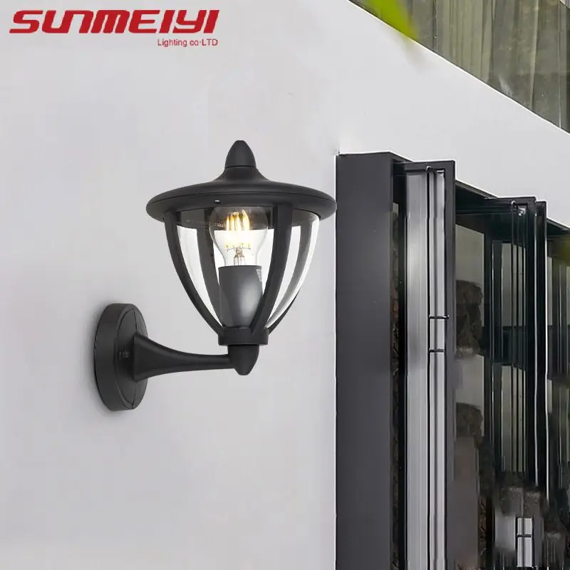 Lámpara de pared para exteriores, luz LED de estilo americano Simple, color negro, impermeable, para jardín, Villa, patio, terraza, E27