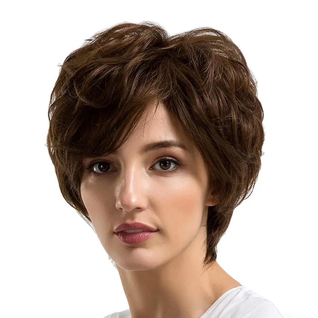 Perruques de vrais cheveux humains pour dames, perruque complète, brun naturel