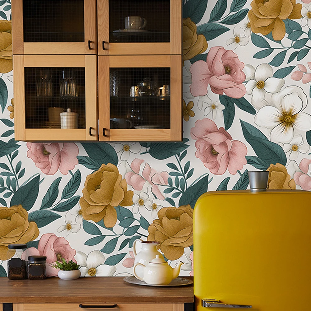 

Nordic Style Plant and Flower Wall Sticker Living Room Bedroom Background Mural Self-adhesive Floral Wallpaper Waterproof