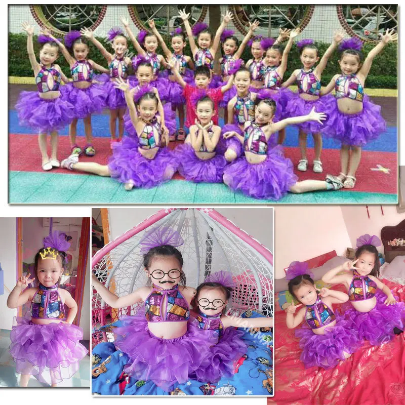 Dei bambini di jazz costumi di danza per bambini vestiti di Ballo Latino moderno spettacoli teatrali paillettes ragazze di ballo del Tutu costumi