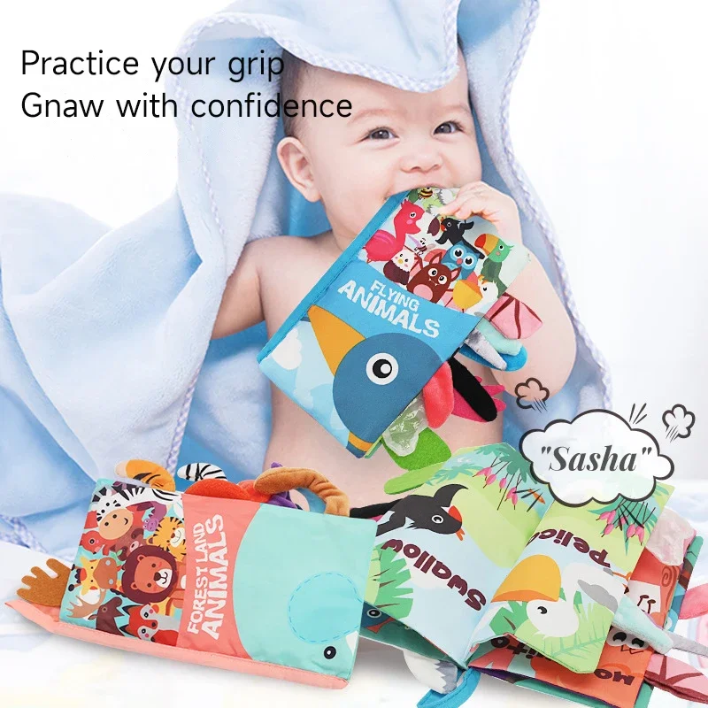 Livro de pano macio para bebês de 0 a 12 meses, livro tridimensional de cauda para facilitar a criança, mão, olho, desenvolvimento sensorial, livro de pano