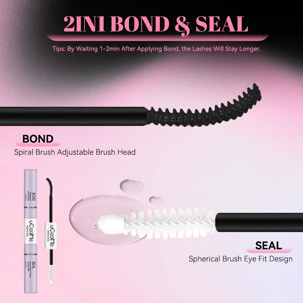 uCoolMe Lash Bond and Seal with Fast Glue Remover Strong Hold 150H Lashes Extension Waterproof and Long Lasting DIY Makeup Tool