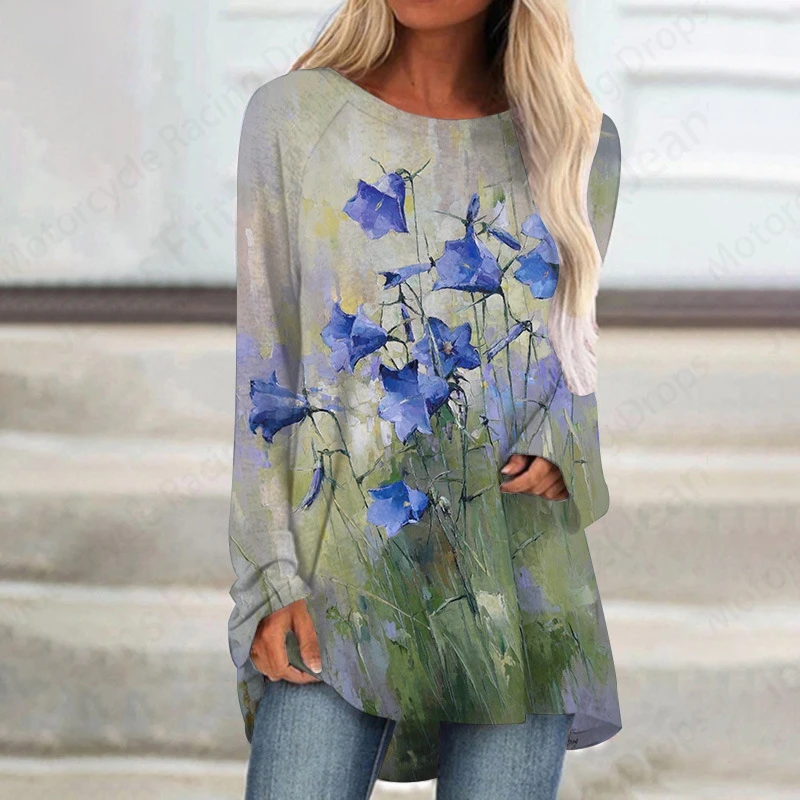 Flower Plants 3d Print T-shirts Women Fashion T-shirt Long Sleeve Tops Tees Floral T shirt Casual Long Tunic Top Simple Harajuku