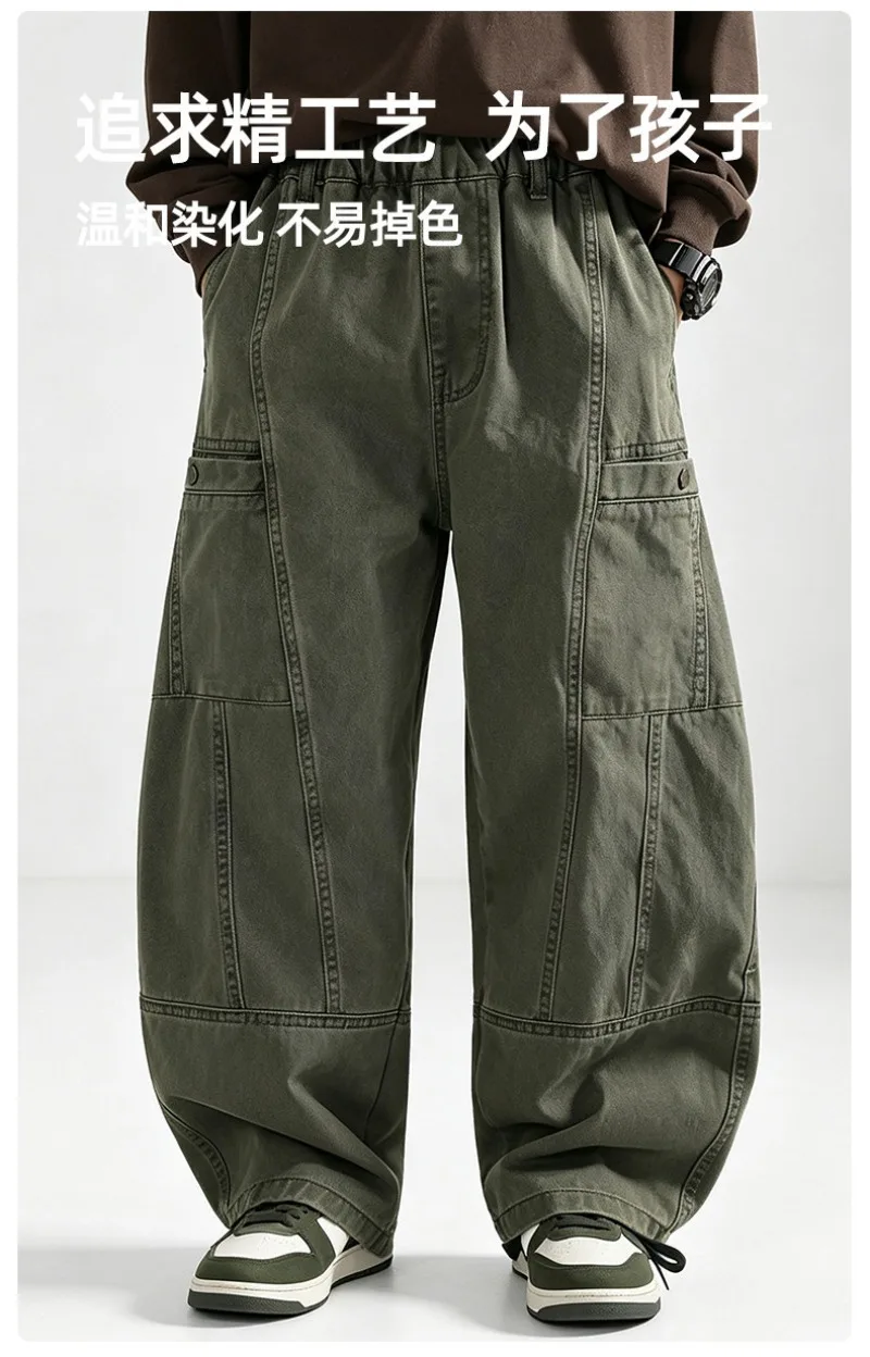 Kinder Jungen Gerade Hosen UNITIM Herbst Junior Jungen Latzhosen Lose Lässige Elastische Taille Teenager Jungen Weite Hosen – Detail 11