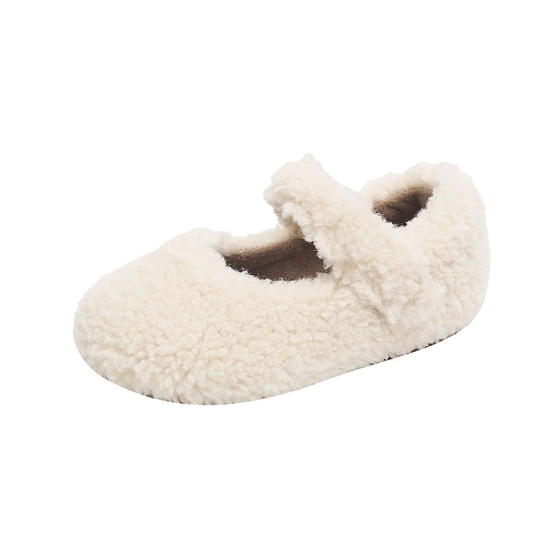 Winter New Children Flat Shoes Fur Cover Toe Light Warm Kids Casual Shoe 2024 Plush Warm Non-slip Leisure Comfy Boys Girls Shoe