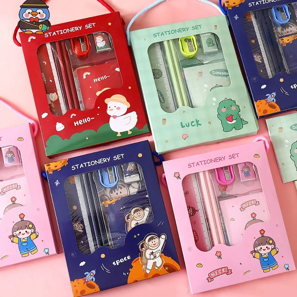 High Quality Gift 6 In 1 Stationery Set Erasers Pencils Study Stationery Set Rulers Kindergarten Birthday Gift Prizes