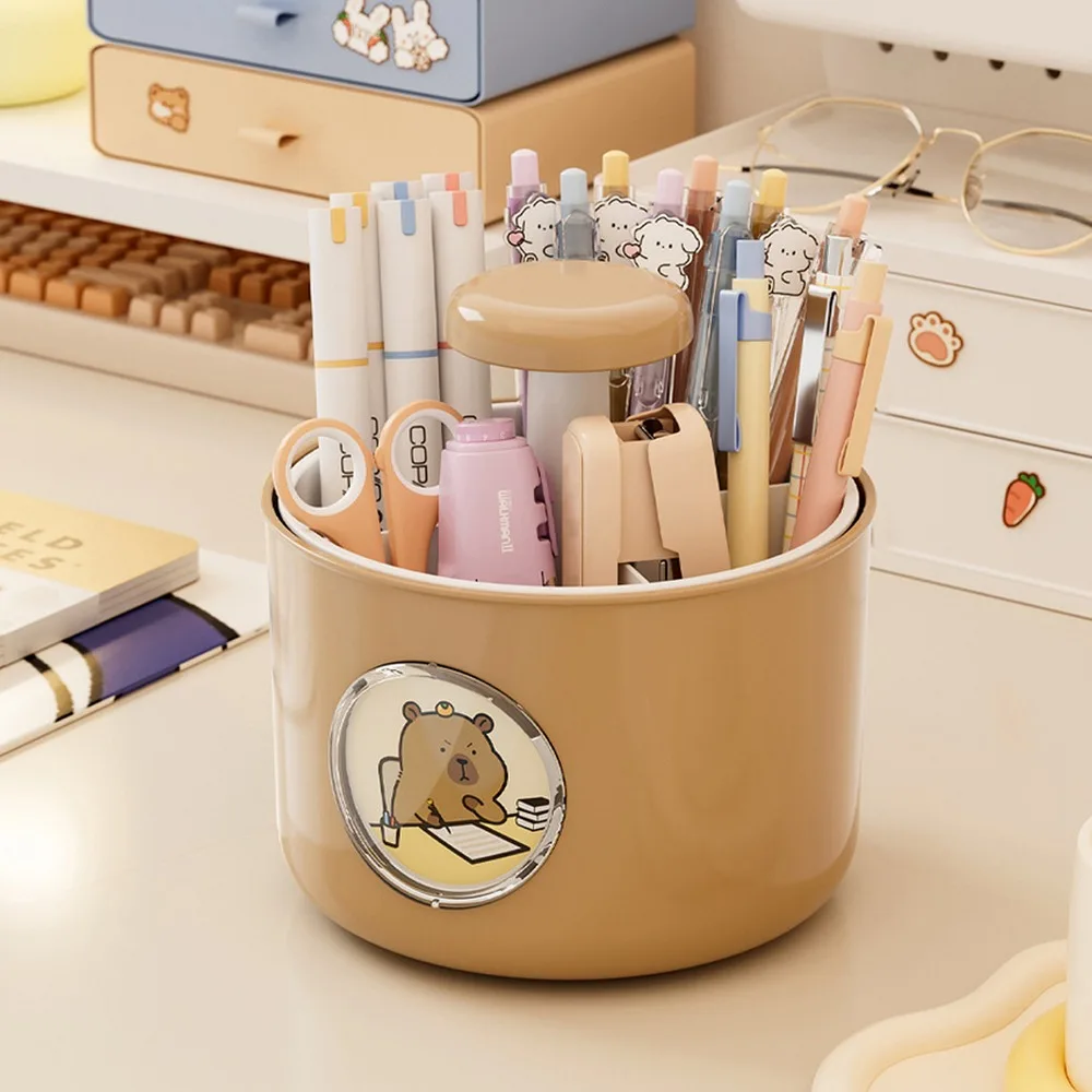 4 Patterns Capybara Rotating Pen Holder 4 Grid Rotatable Capybara Desktop Storage Box Large Capacity Plastic