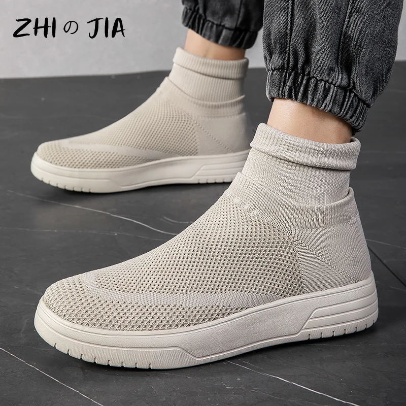 New Large Knitted Breathable Couple Casual Sneaker Slip On Four Seasons Socks Shoes Lightweight Comfortable Running Footwear