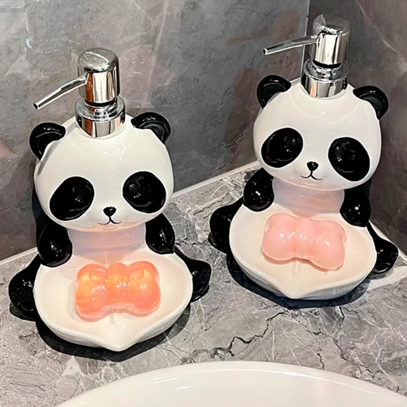 Cute Panda Ceramic soap dispenser, bathroom accessories, Dual Purpose Two in One Drainage Soap Box, Travel Shampoo Dispenser