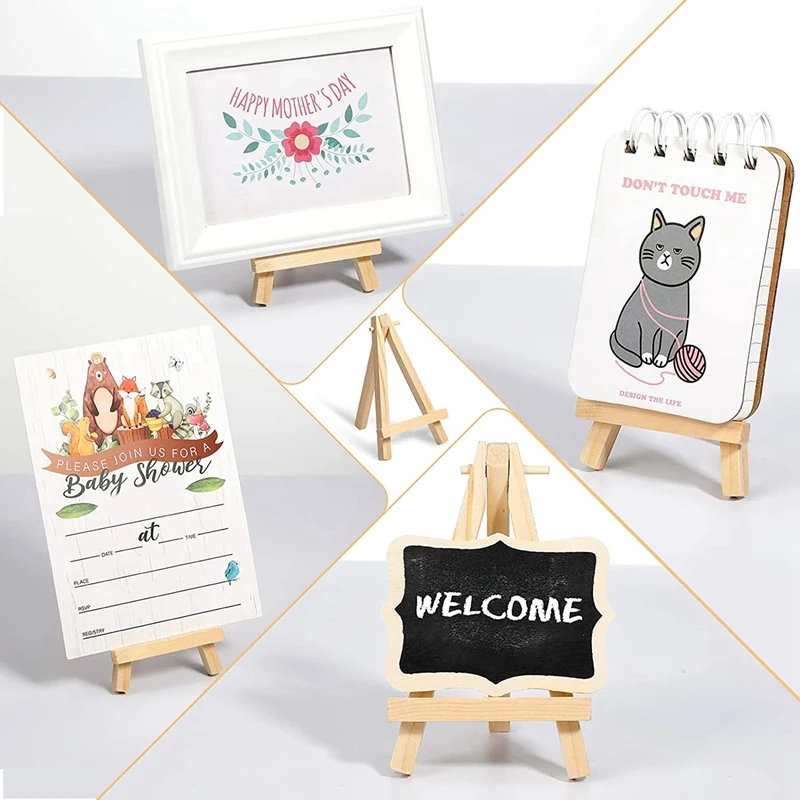 60 Pack Mini Wooden Display Stand Natural Wooden Easel Art Craft Painting Triangle Easel Canvas Stand Stand