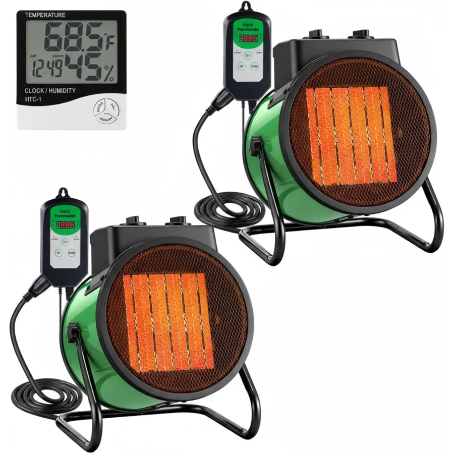 

Greenhouse Heater with Thermostat and Hygrometer 1500W/750W/24W Plant Heater Fan Adjustable Temperature 40°F-108°F Camping Heat