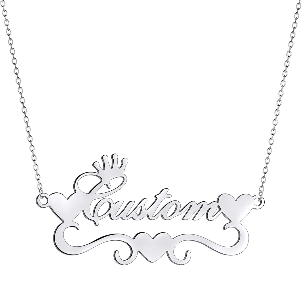 1pcPersonalized Custom Heart Name Necklaces For Women Stainless Steel Crown Pendant Chain Valentine's Day Jewelry Gift image 5