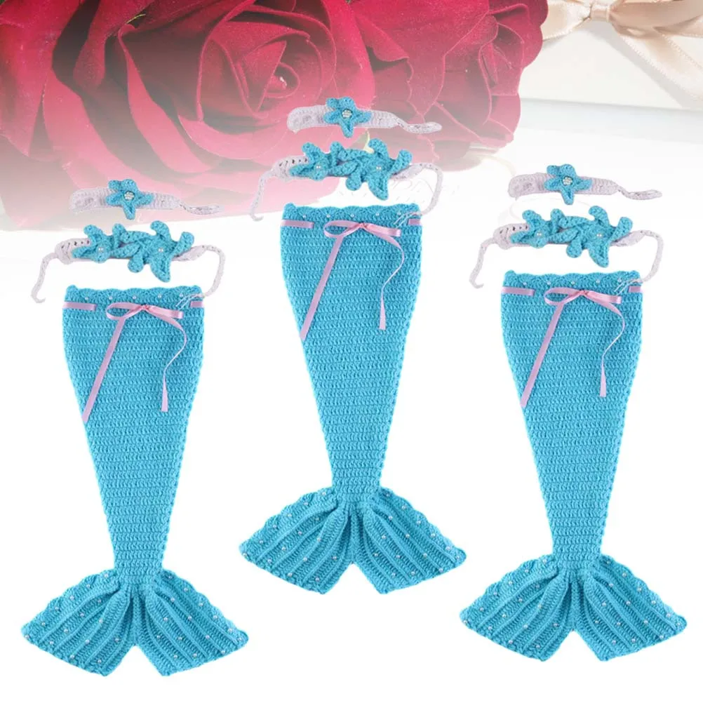 

1Set Baby Mermaid Tail Suit Sky Blue Infant Photography Props Newborn Cosplay Costume Comfortable Durable Baby Suits