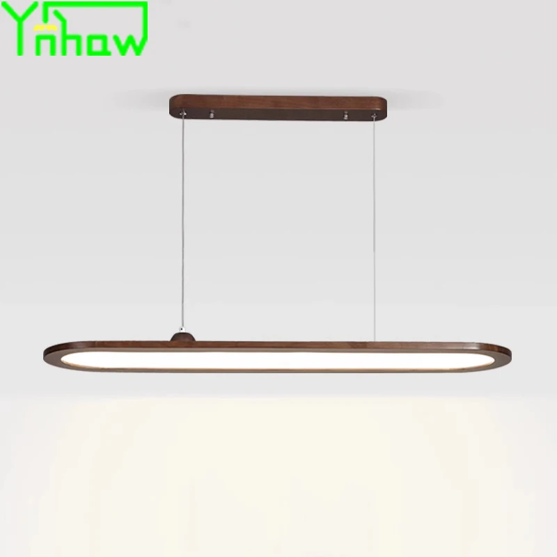 Ultra Thin mid Century Modern Walnut LED Pendant Light Minimalist Linear Retro American Restaurant Wabi Sabi Style Lamp