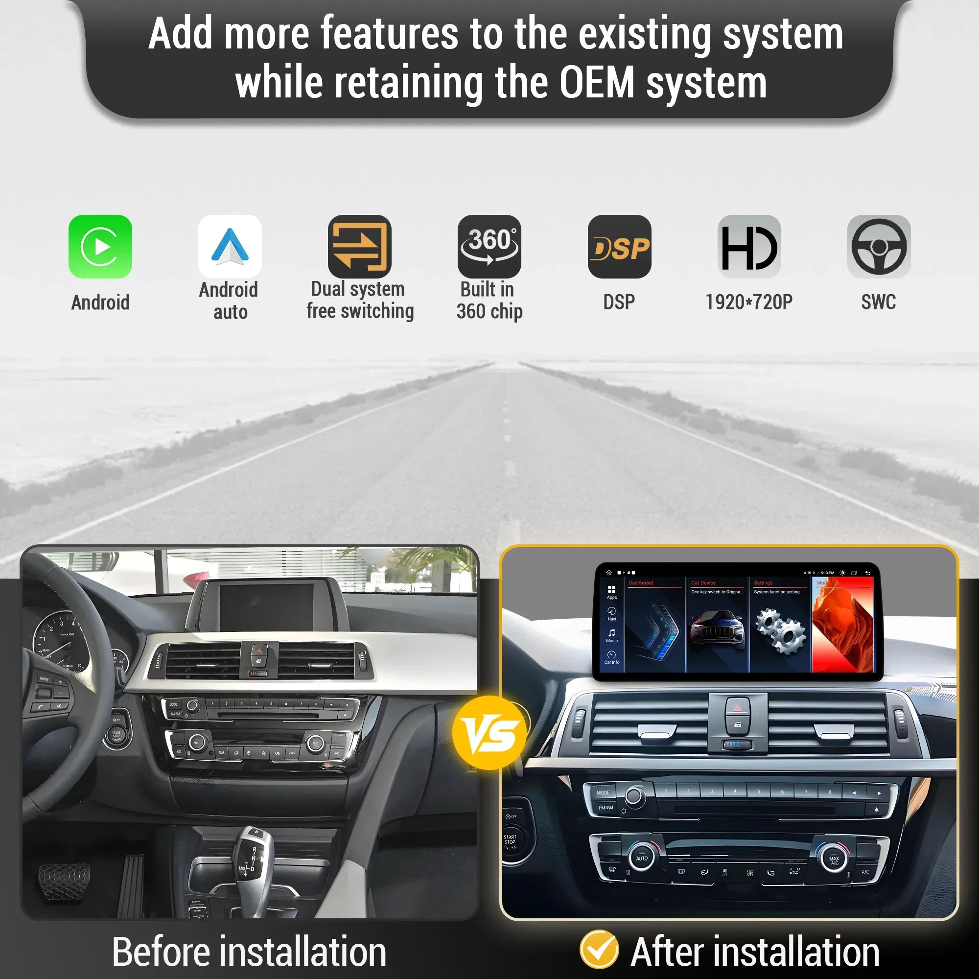 10.25 inch LHD Android 14 For BMW 3 series 4 series F30 F31 F32 F33 F34 F36 2012-2020 Car Radio BT Carplay Snapdragon 680 Screen