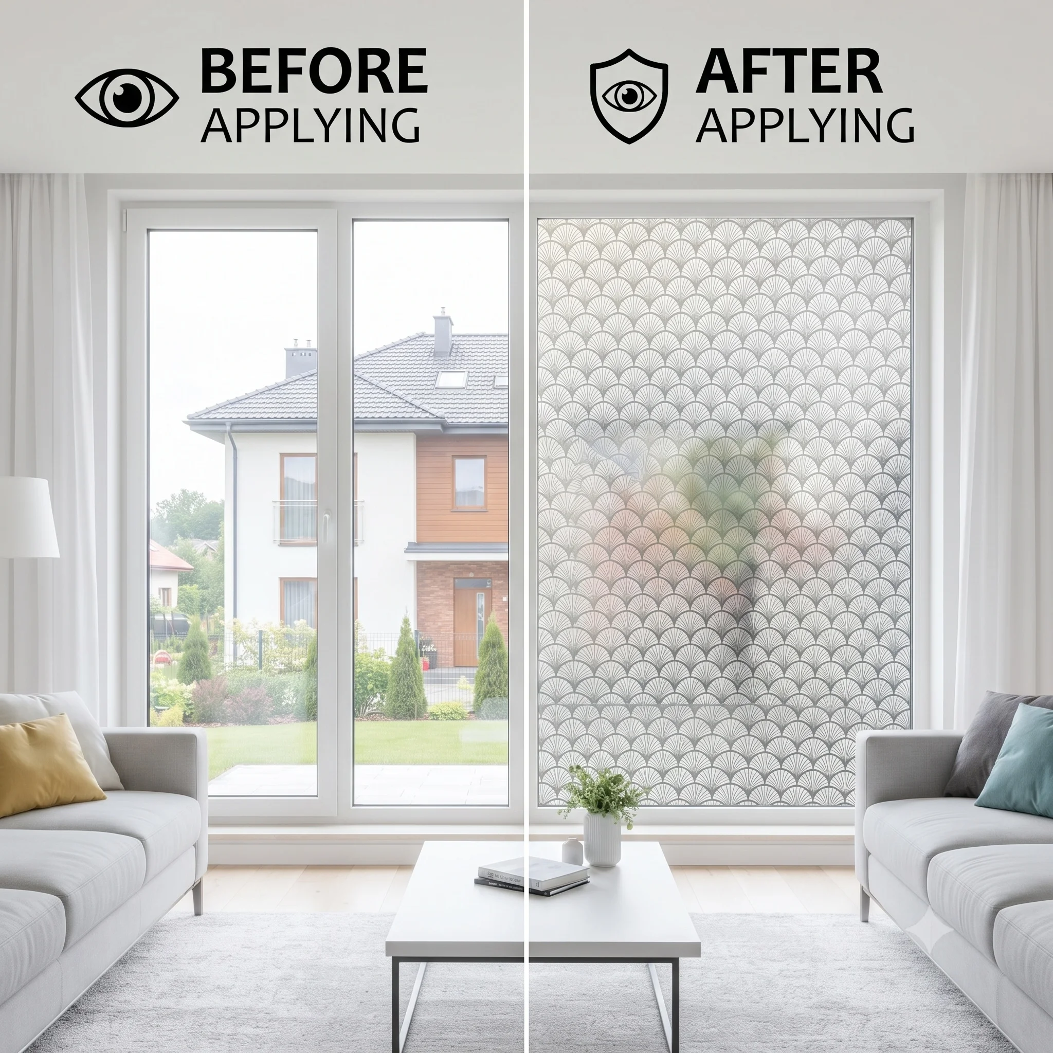 Art Deco Fan Pattern Self-Adhesive Window Film Privacy Decorative Glass Sticker Waterproof Anti-UV for Bathroom Shower Door Home