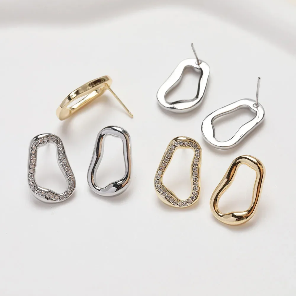 4PCS Dainty Irregular Hollowing Zircon Ear Studs Earrings for Jewelry Findings Components DIY Brass 14k Gold Plated Accessories