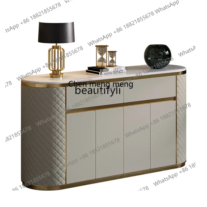 

X Light luxury dining side cabinets, storage, modern marble restaurant, fashionable gray entrance cabinet