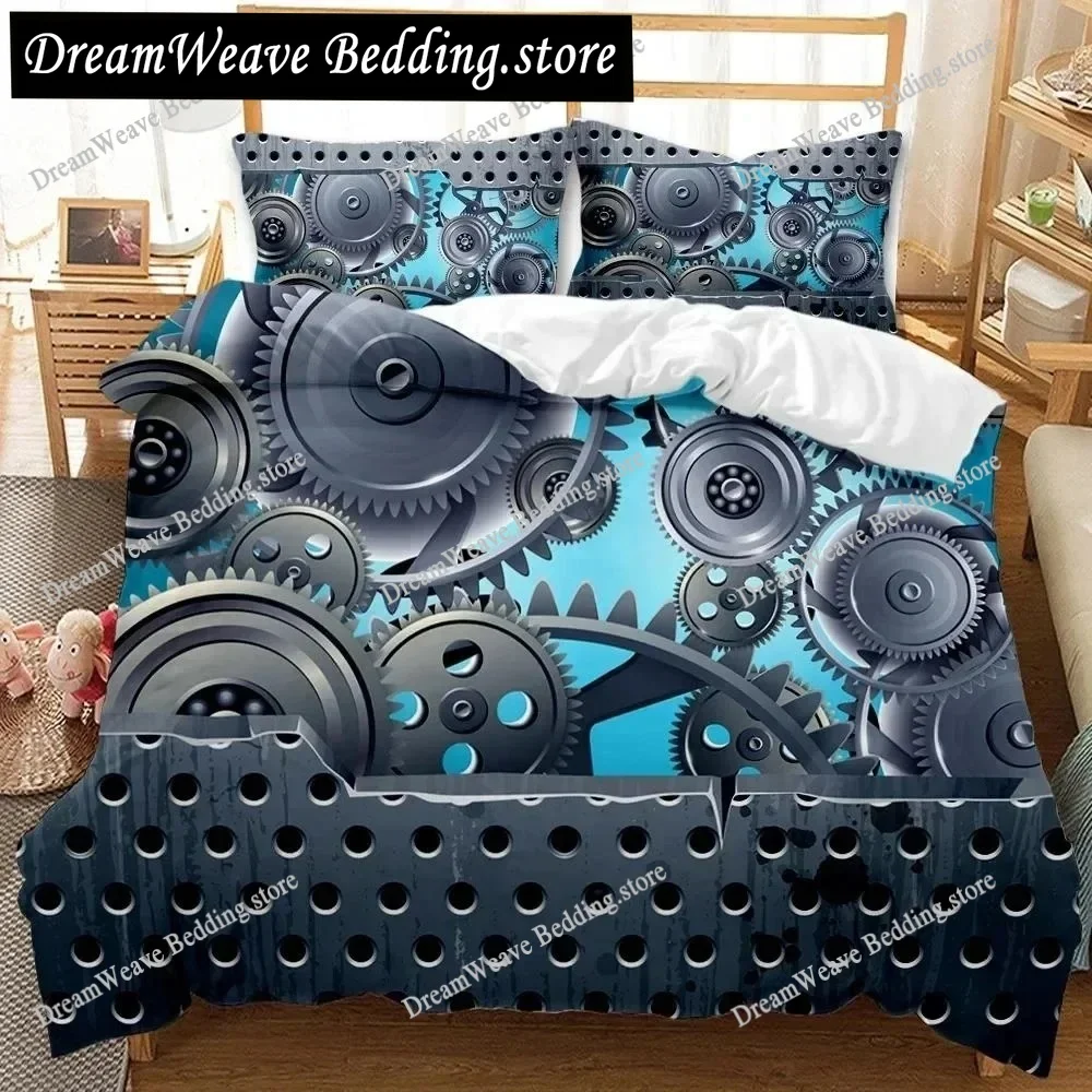 

Mechanical Gear Duvet Cover Set Steampunk Style Bedding Set Clocks Polyester Comforter Cover Men Bedclothes Quilt Cover
