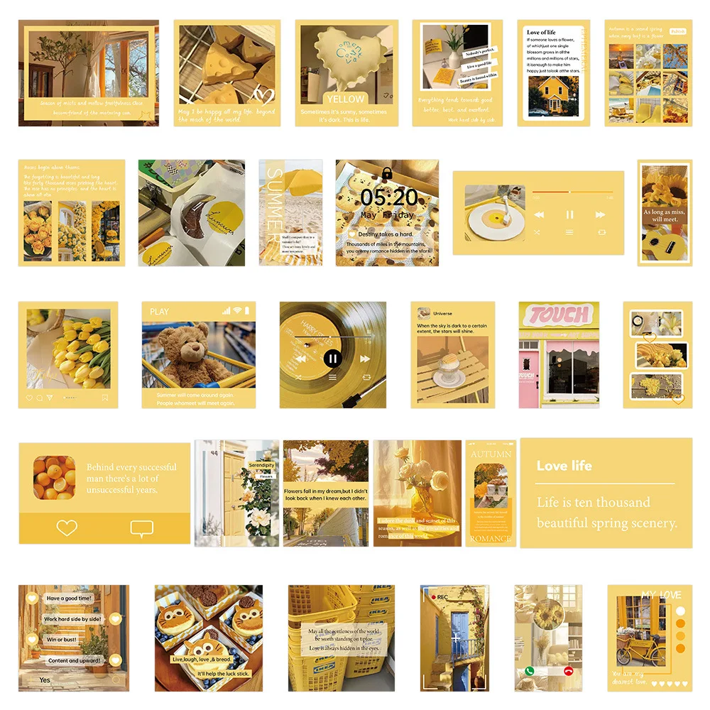 30Pcs Warm Yellow Graffiti Decorative Stickers, Vinyl Decals for Luggage, Notebook, Skateboard & Mobile Phone