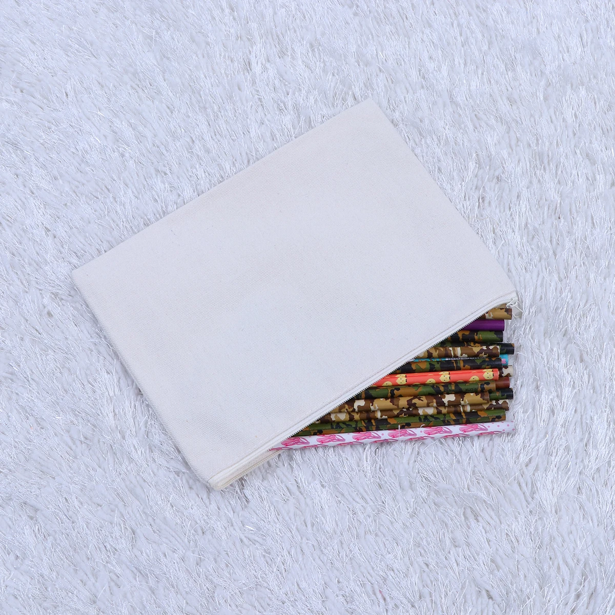 

12Pcs Canvas Pencil Case Portable Pen Bag Stationery Organizer School Office Large Capacity Pencil Pouch Zipper Random