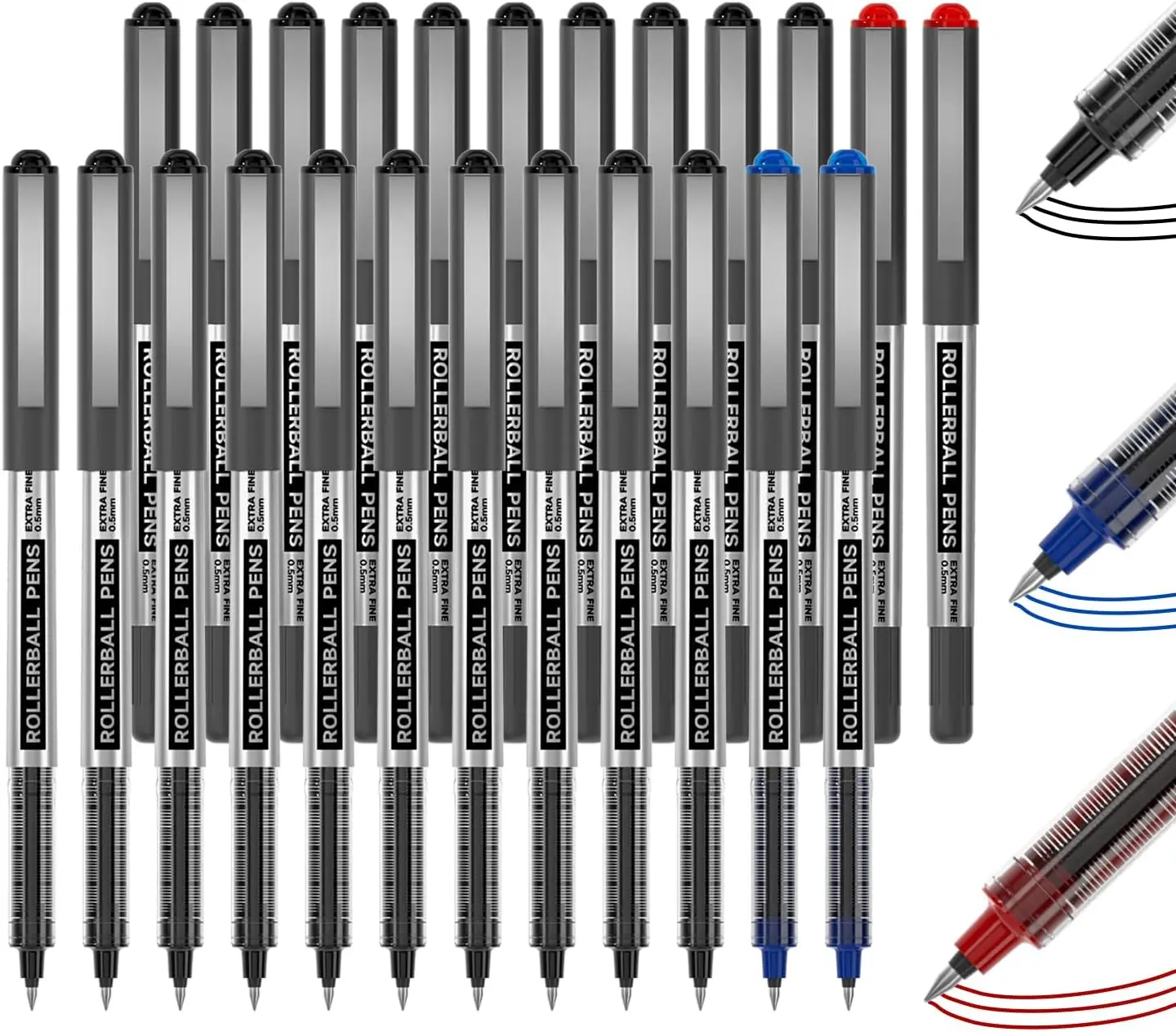 

Rollerball Pens 25 Pack Fine Point 0.5mm Liquid Ink Pens for Writing Journaling Note Taking School Office Supplies