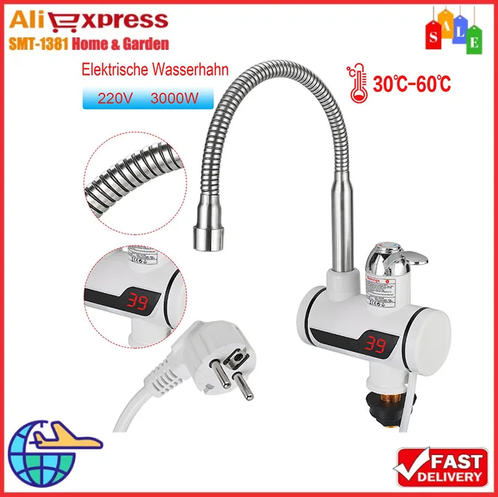 3000W Electric Home Heating Faucet Kitchen Bathroom Faucet Accessories Household Electric Hot Water Faucet With Digital Display