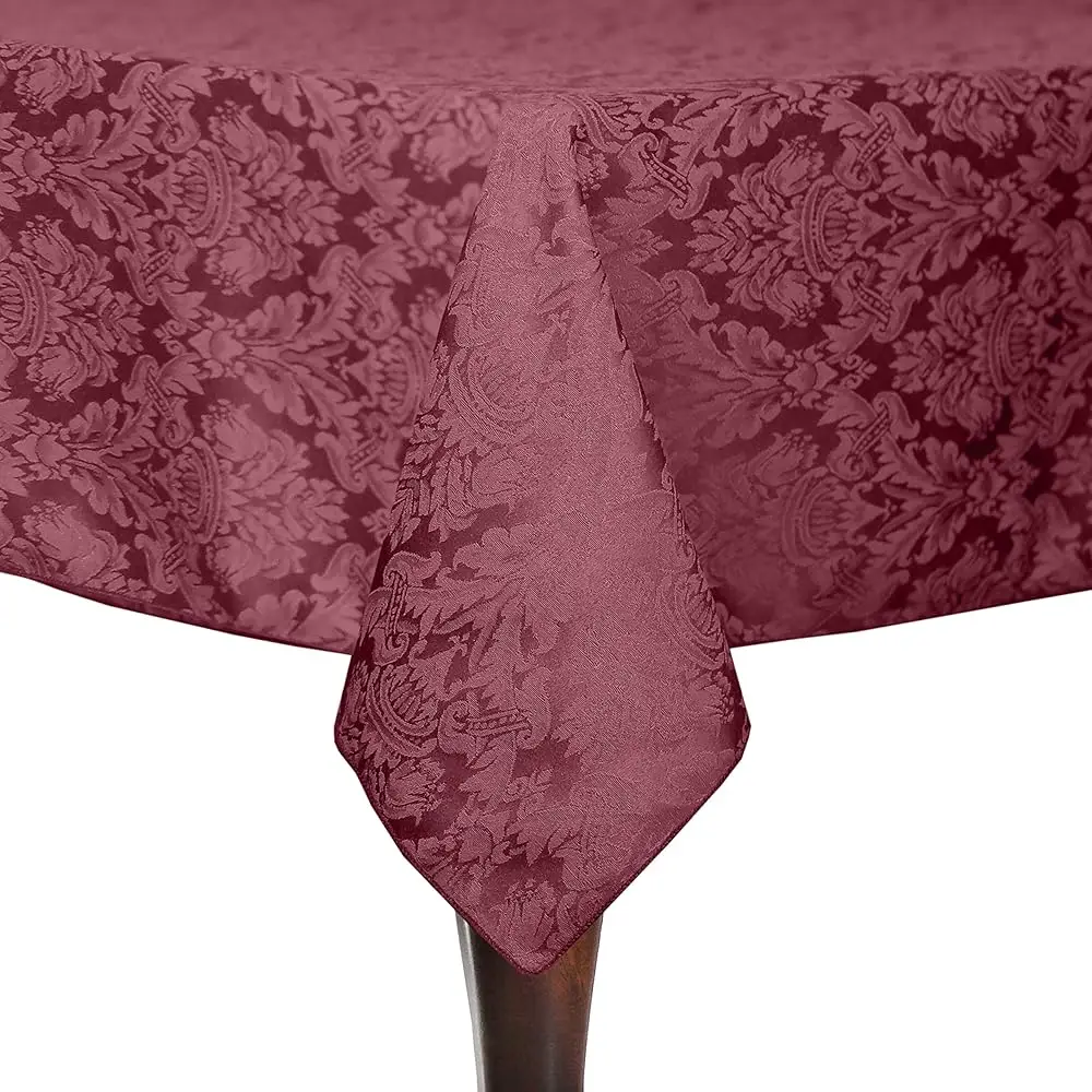 

-5 Pack- Saxony 52 X 70-Inch Rectangular Damask Tablecloth - Jacquard Weave Emblem Design, Dark Red