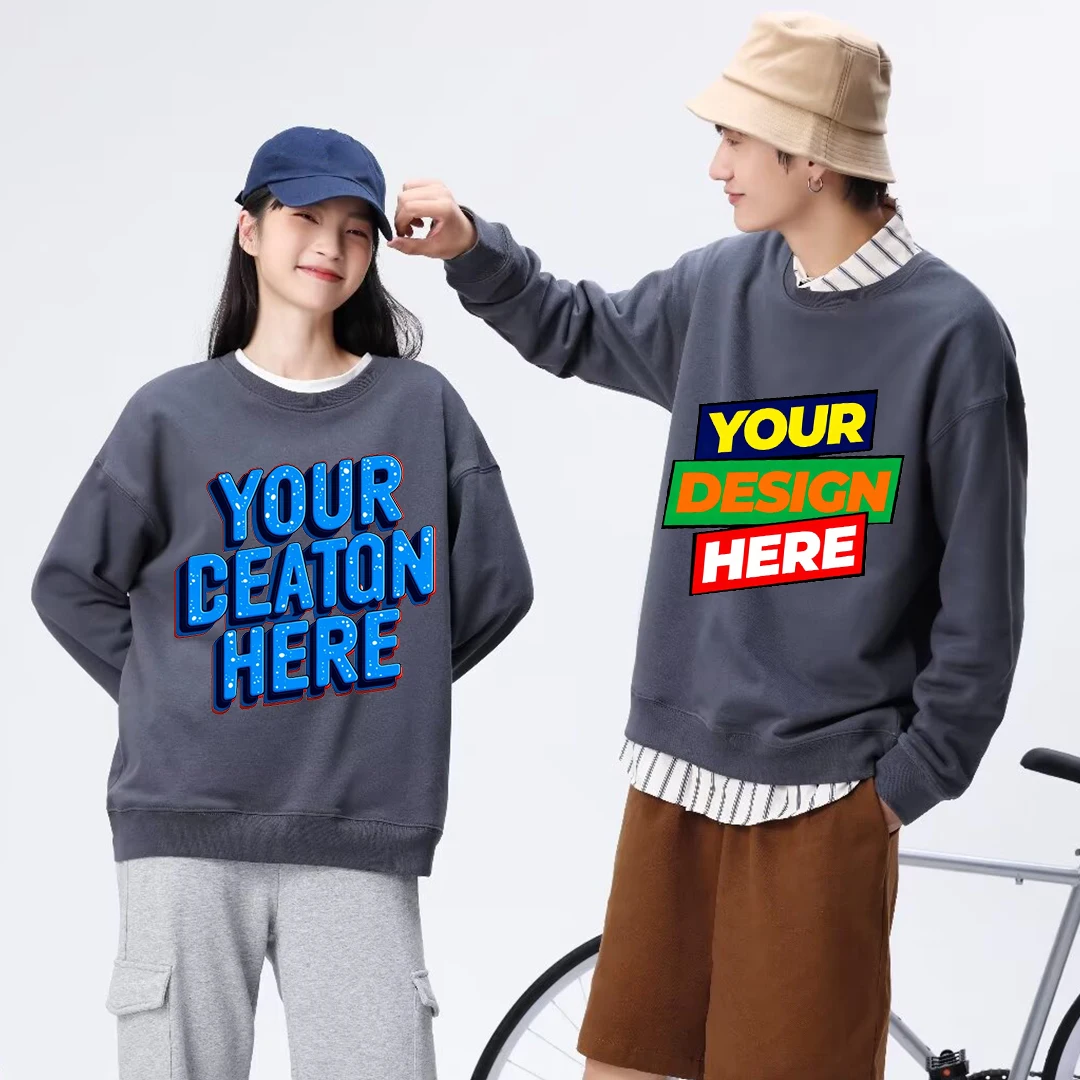 Felpe unisex oversize autunnali in cotone 340gsm Logo personalizzato Stampa ricamo Pullover Felpe con cappuccio da uomo classiche Harajuku O-Collo